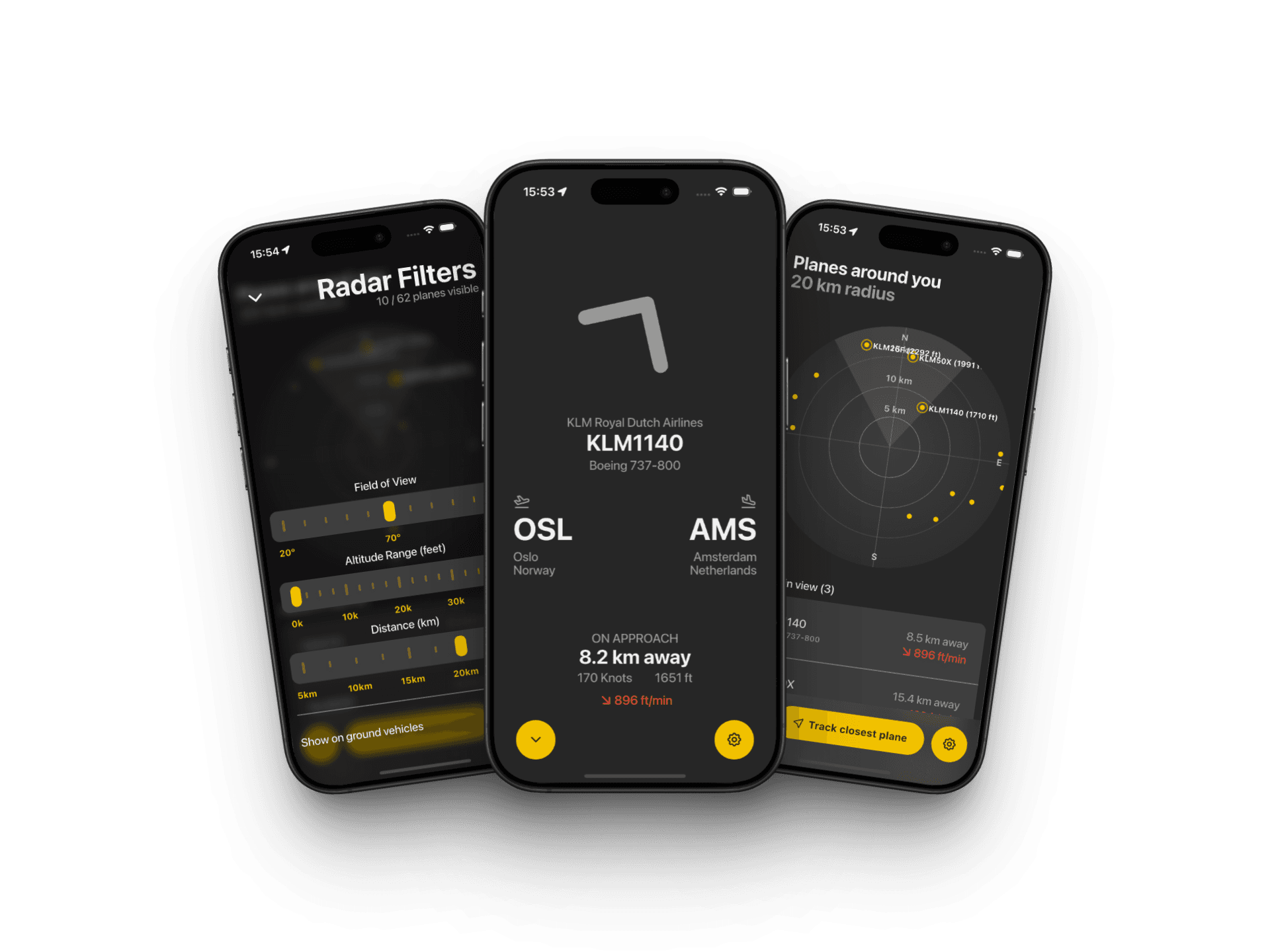 Opening visual of the three main screens on the app